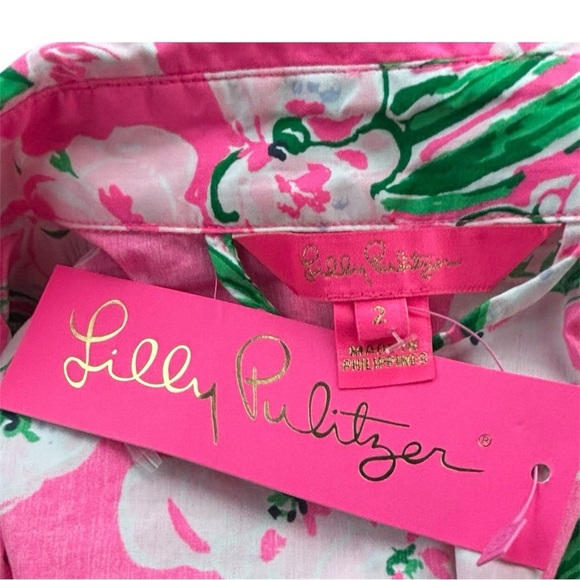 LILLY PULITZER Sz2 AMRITA 3/4 SLEEVES COTTON SHIRT DRESS ROXIE PINK 2 NWT - Picture 4 of 6